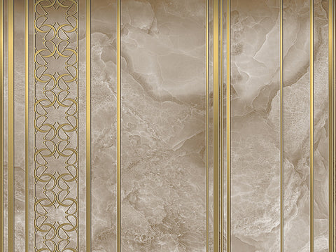 Z6490 Elie Saab Brown Gold  Lines Panel