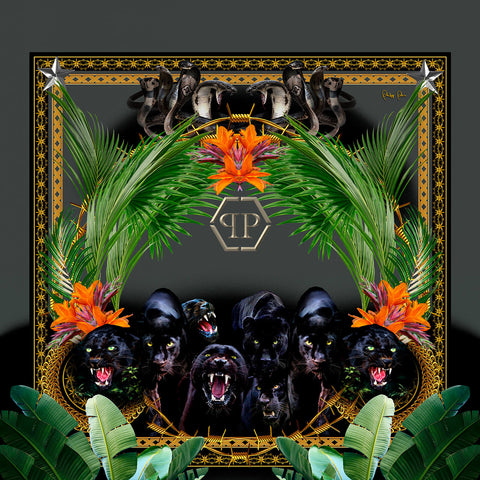 Z80063 Figured Geometric Black Gold Animal Panel