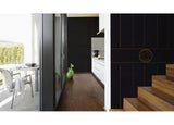 93524-4 Black Greek Key Gold Stripe Wallpaper