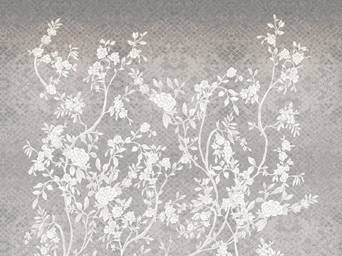 Z6480 Elie Saab Floral Gray Silver White Panel