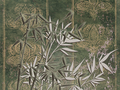 Z6487 Elie Saab Floral green bronze gray white Panel