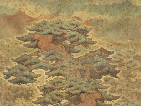 Z64894 Elie Saab Figured Brown Orange Green Yellow Panel