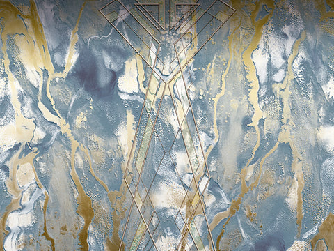 Z6493 Elie Saab Blue Silver Gold Panel