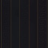 93524-4 Black Greek Key Gold Stripe Wallpaper