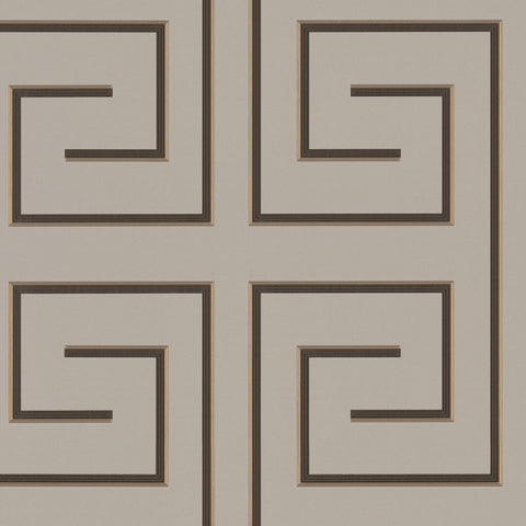 Z76014 Greek key Geometric gray beige gold brown Wallpaper